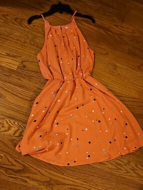 miami Coral Halter Mini Dress with Polka Dot Print